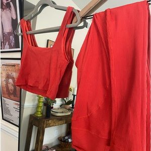 Glyder Ribbed Crop Tank & Leggings Set in Vibrant Red